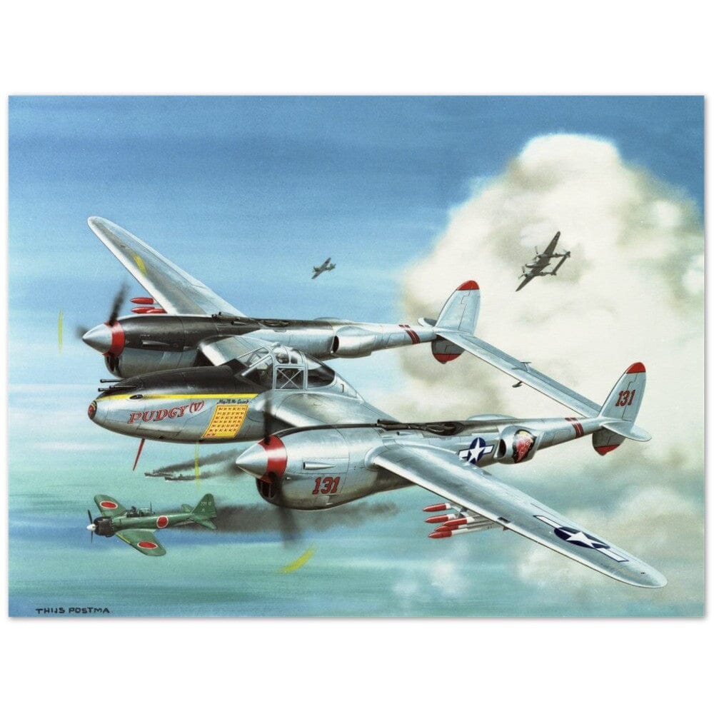 Thijs Postma - Poster - Lockheed P-38L Lightning Of Major McGuire Poster Only TP Aviation Art 45x60 cm / 18x24″ 