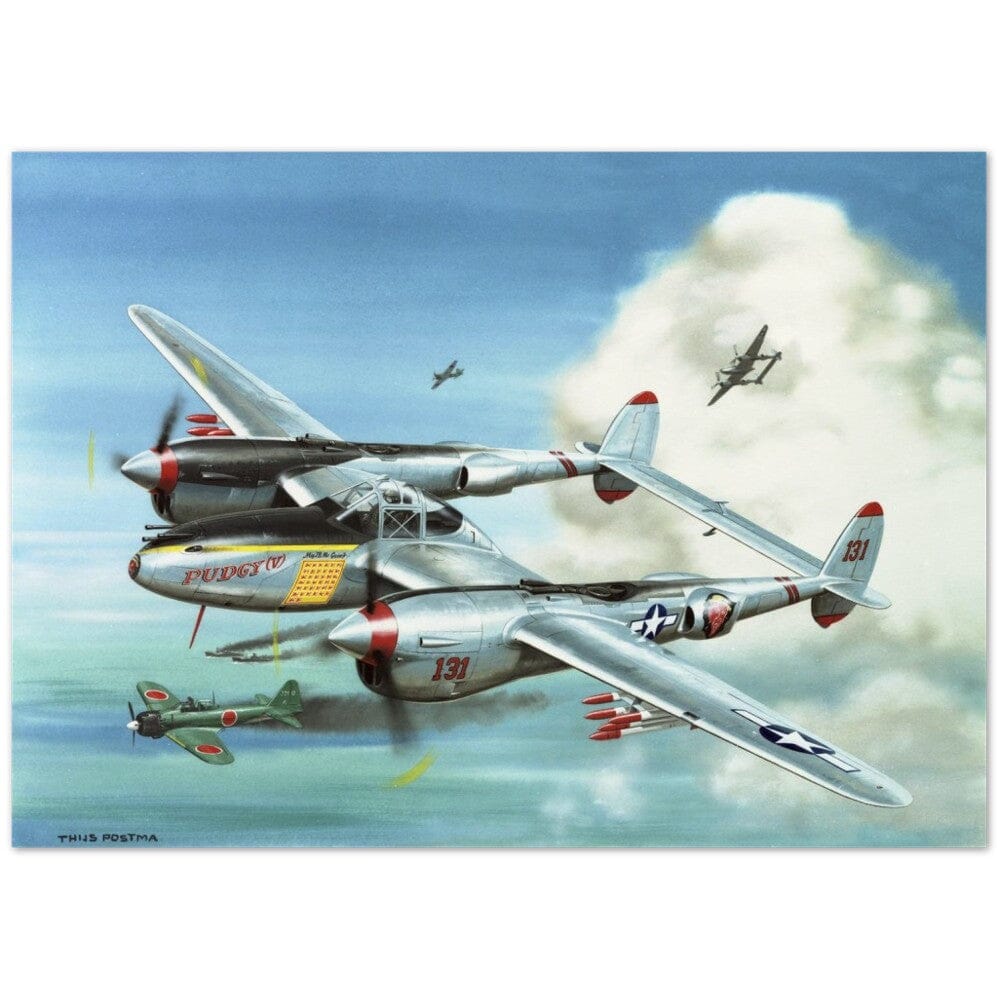 Thijs Postma - Poster - Lockheed P-38L Lightning Of Major McGuire Poster Only TP Aviation Art 50x70 cm / 20x28″ 