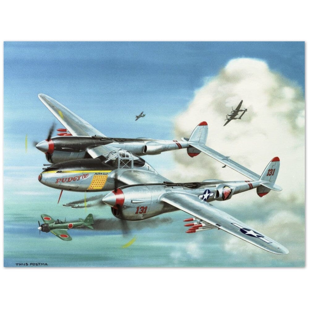 Thijs Postma - Poster - Lockheed P-38L Lightning Of Major McGuire Poster Only TP Aviation Art 60x80 cm / 24x32″ 