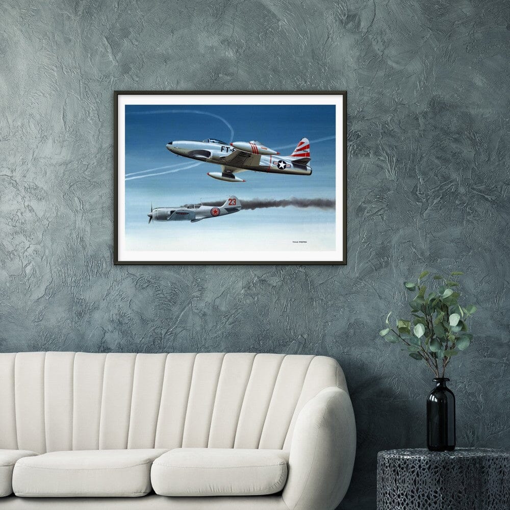 Thijs Postma - Poster - Lockheed P-80 Shooting A Lavochkin La-9 Over Korea - Metal Frame Poster - Metal Frame TP Aviation Art 