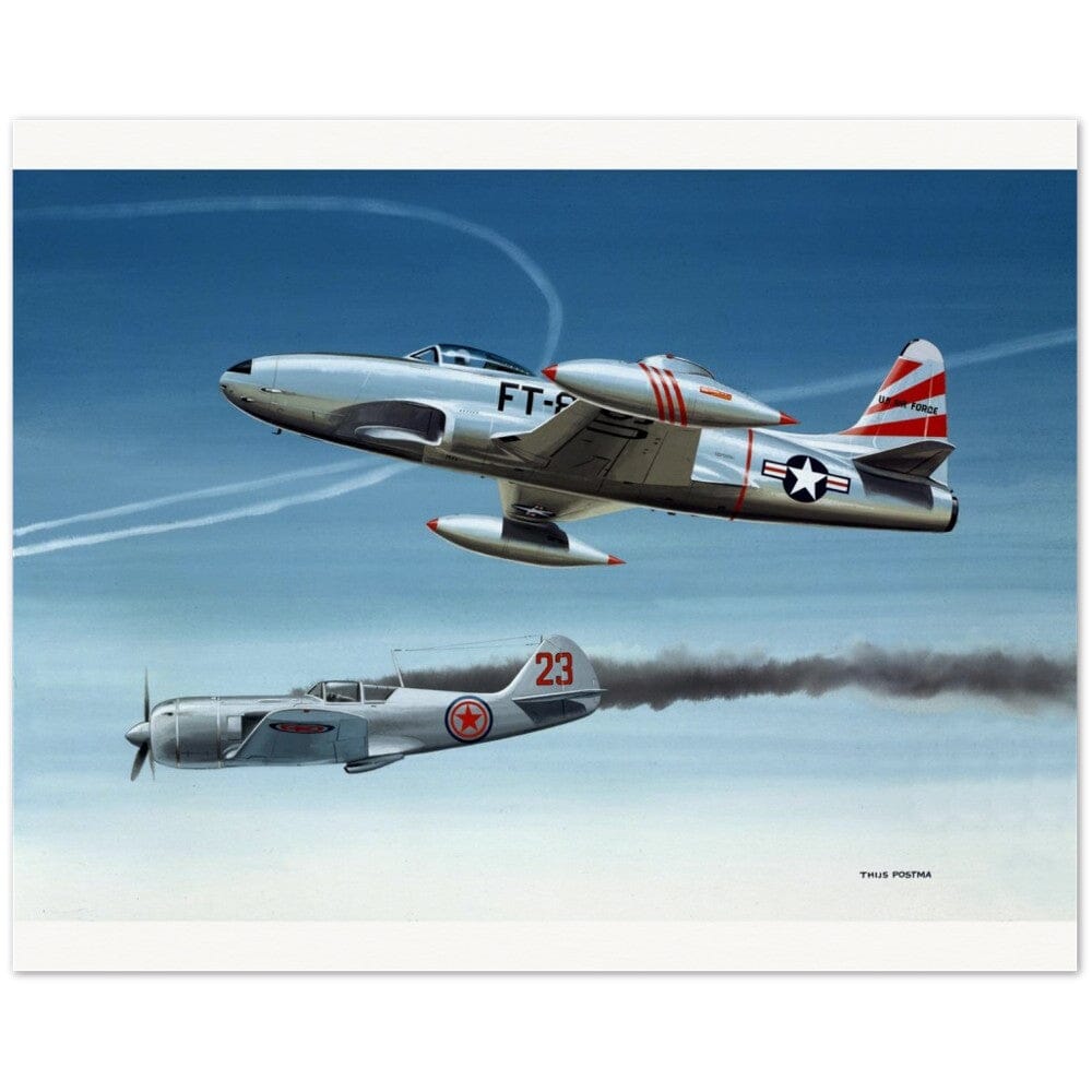 Thijs Postma - Poster - Lockheed P-80 Shooting A Lavochkin La-9 Over Korea Poster Only TP Aviation Art 40x50 cm / 16x20″ 