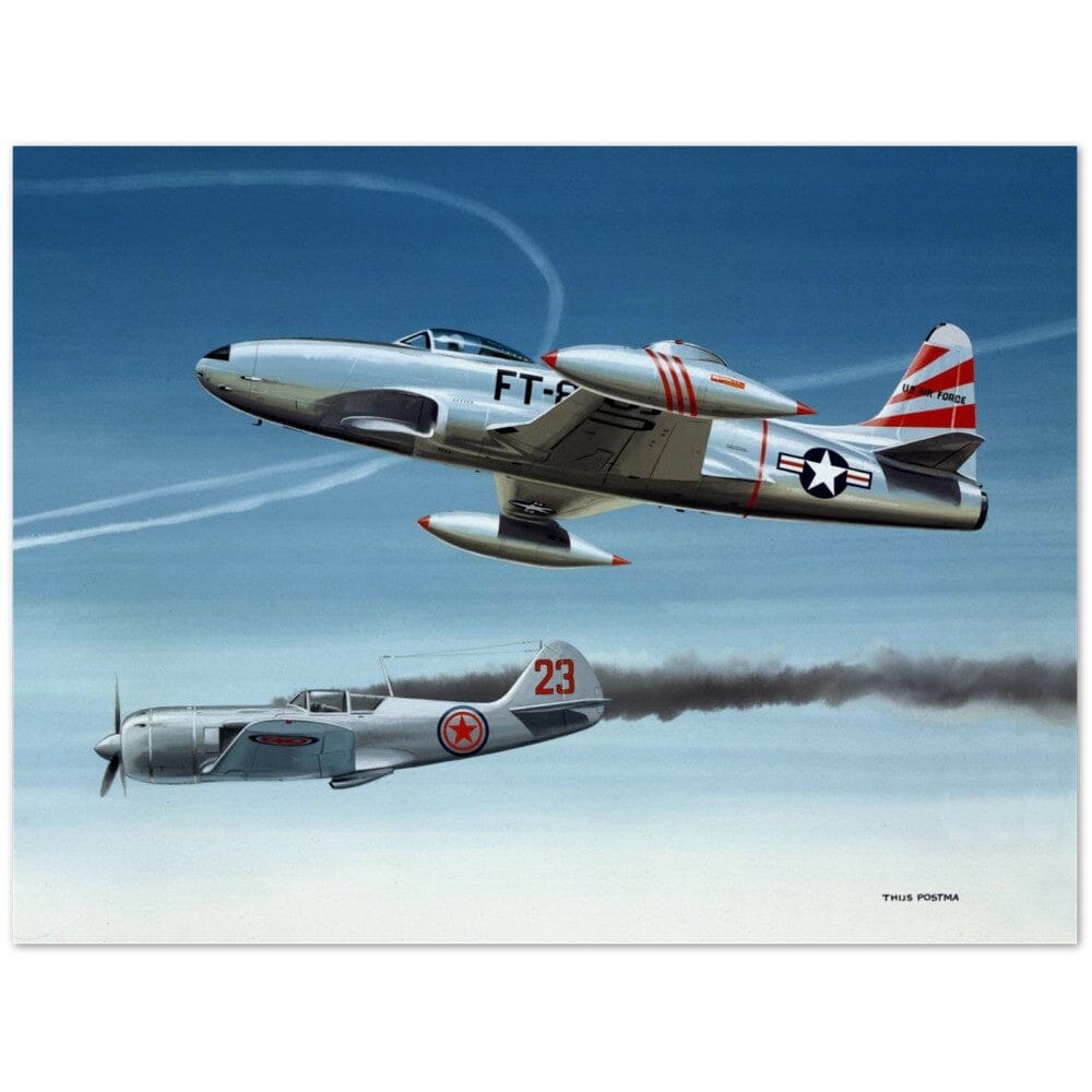 Thijs Postma - Poster - Lockheed P-80 Shooting A Lavochkin La-9 Over Korea Poster Only TP Aviation Art 45x60 cm / 18x24″ 
