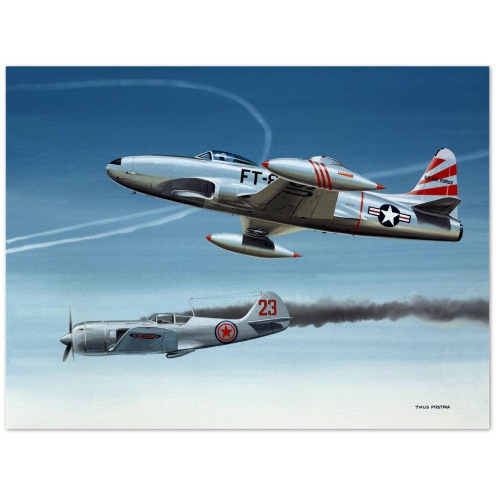 Thijs Postma - Poster - Lockheed P-80 Shooting A Lavochkin La-9 Over Korea Poster Only TP Aviation Art 60x80 cm / 24x32″ 