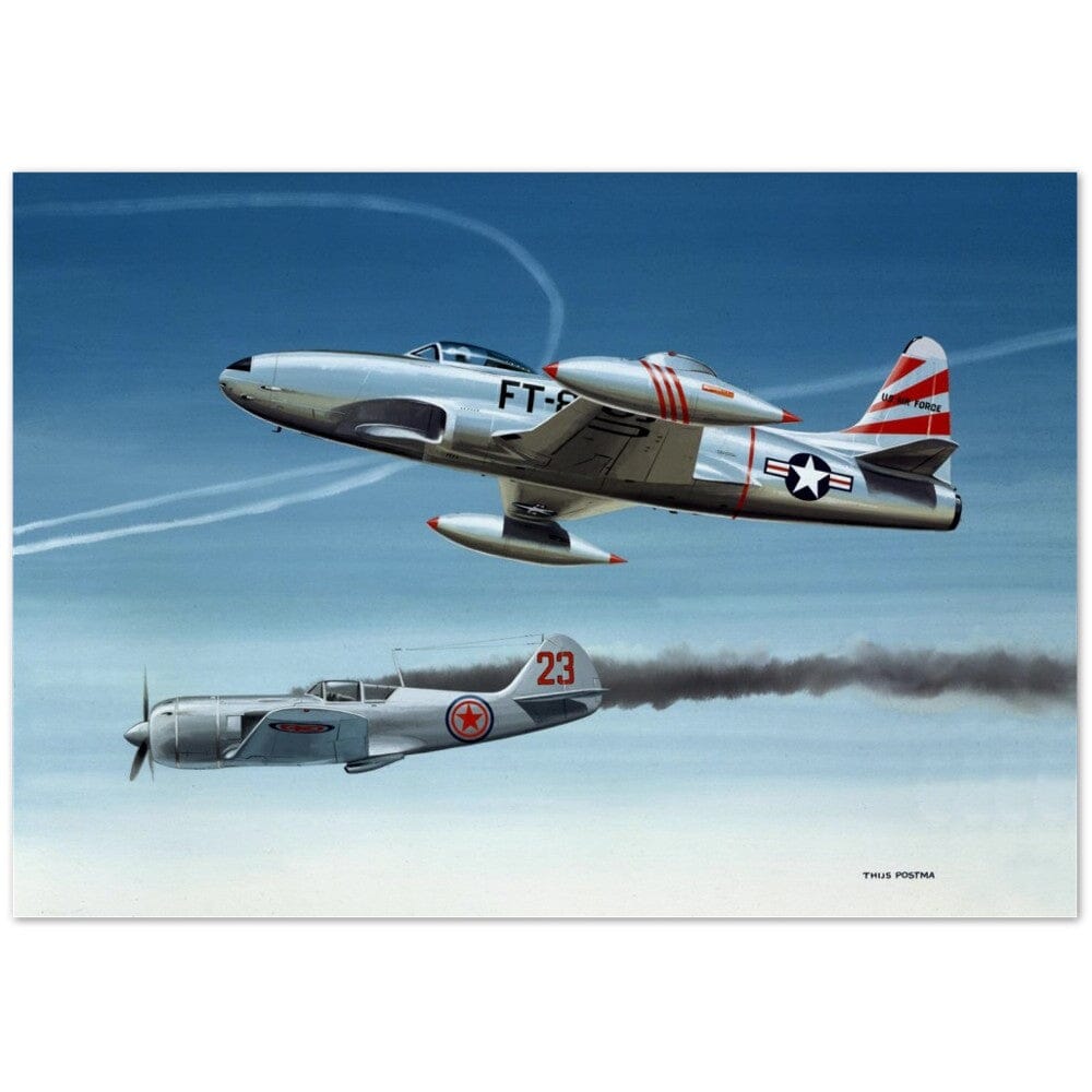 Thijs Postma - Poster - Lockheed P-80 Shooting A Lavochkin La-9 Over Korea Poster Only TP Aviation Art 70x100 cm / 28x40″ 