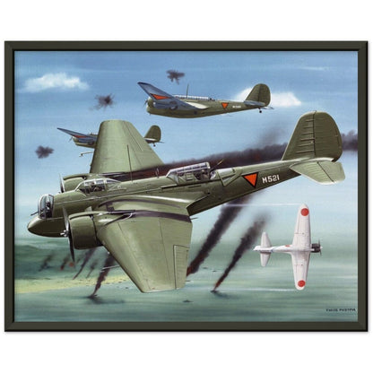Thijs Postma - Poster - Martin 139 KNIL Attacking Japanese - Metal Frame Poster - Metal Frame TP Aviation Art 40x50 cm / 16x20″ Black 
