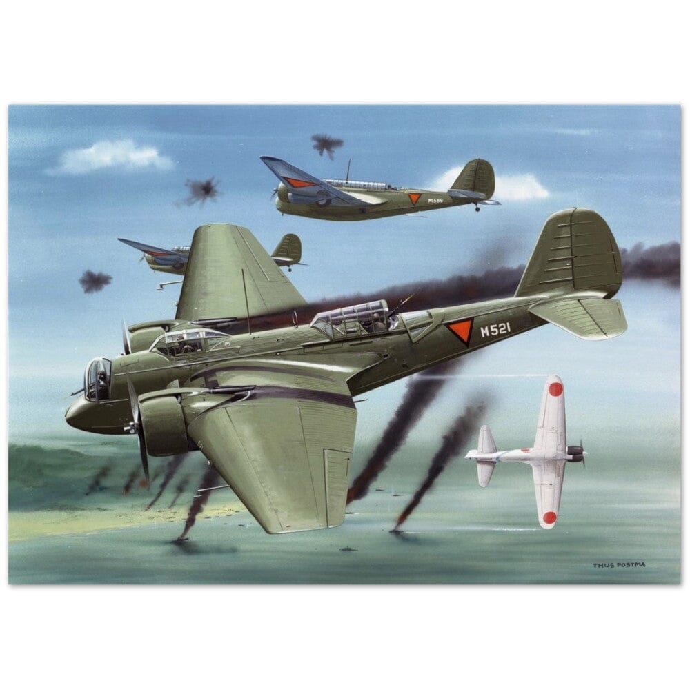 Thijs Postma - Poster - Martin 139 KNIL Attacking Japanese Poster Only TP Aviation Art 50x70 cm / 20x28″ 