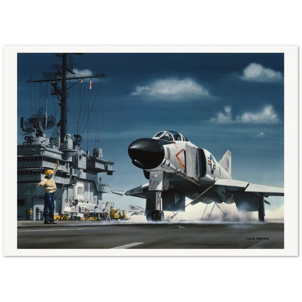 Thijs Postma - Poster - McDonnell F-4B Phantom Taking Off Aircraft Carrier USS Ranger Poster Only TP Aviation Art 50x70 cm / 20x28″ 