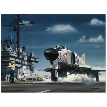 Thijs Postma - Poster - McDonnell F-4B Phantom Taking Off Aircraft Carrier USS Ranger Poster Only TP Aviation Art 60x80 cm / 24x32″ 