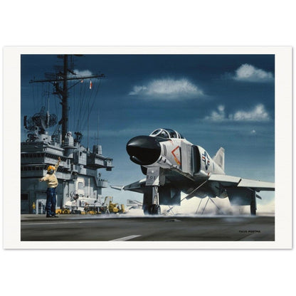 Thijs Postma - Poster - McDonnell F-4B Phantom Taking Off Aircraft Carrier USS Ranger Poster Only TP Aviation Art 70x100 cm / 28x40″ 