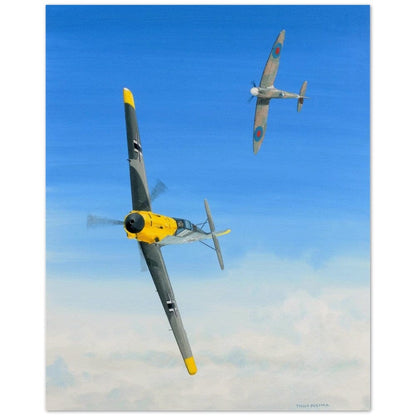 Thijs Postma - Poster - Messerschmitt Bf 109E And Spitfire Mk.1 Air Duel Poster Only TP Aviation Art 40x50 cm / 16x20″ 