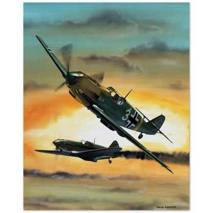 Thijs Postma - Poster - Messerschmitt Bf 109E Shot A Lavochkin LaGG-3 Poster Only TP Aviation Art 40x50 cm / 16x20″ 