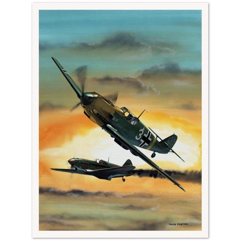 Thijs Postma - Poster - Messerschmitt Bf 109E Shot A Lavochkin LaGG-3 Poster Only TP Aviation Art 60x80 cm / 24x32″ 