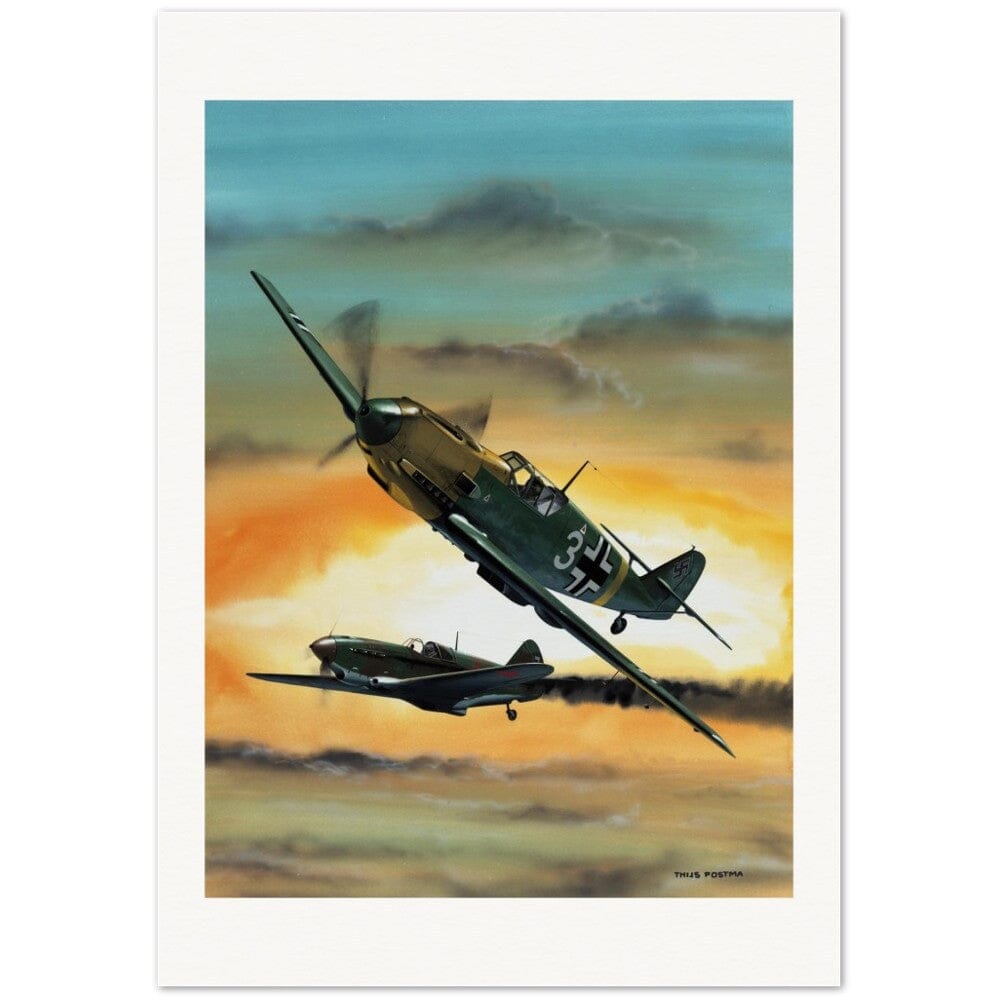 Thijs Postma - Poster - Messerschmitt Bf 109E Shot A Lavochkin LaGG-3 Poster Only TP Aviation Art 70x100 cm / 28x40″ 