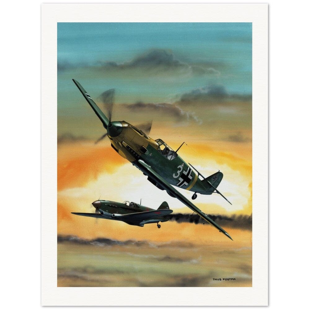 Thijs Postma - Poster - Messerschmitt Bf 109E Shot A Lavochkin LaGG-3 Poster Only TP Aviation Art 75x100 cm / 30x40″ 