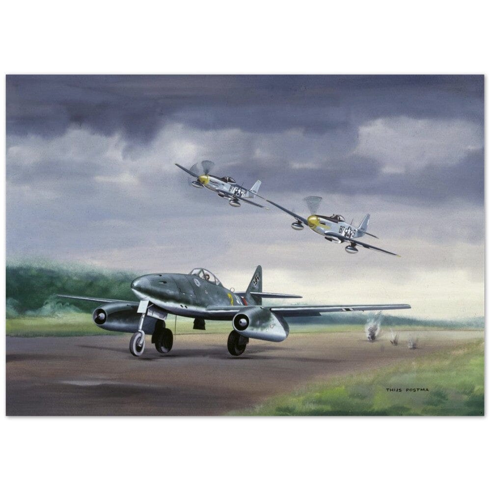 Thijs Postma - Poster - Messerschmitt Me 262 Getting Visitors P-51 Mustangs Poster Only TP Aviation Art 