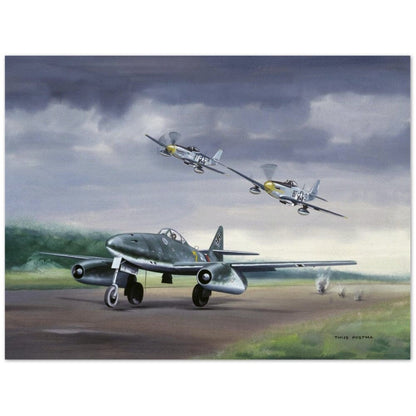 Thijs Postma - Poster - Messerschmitt Me 262 Getting Visitors P-51 Mustangs Poster Only TP Aviation Art 45x60 cm / 18x24″ 
