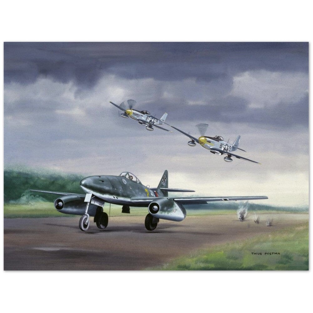 Thijs Postma - Poster - Messerschmitt Me 262 Getting Visitors P-51 Mustangs Poster Only TP Aviation Art 60x80 cm / 24x32″ 
