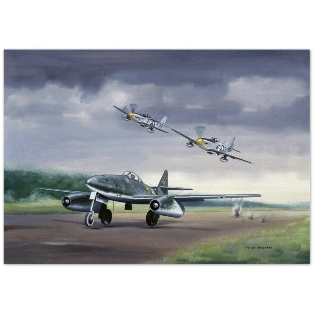 Thijs Postma - Poster - Messerschmitt Me 262 Getting Visitors P-51 Mustangs Poster Only TP Aviation Art 70x100 cm / 28x40″ 