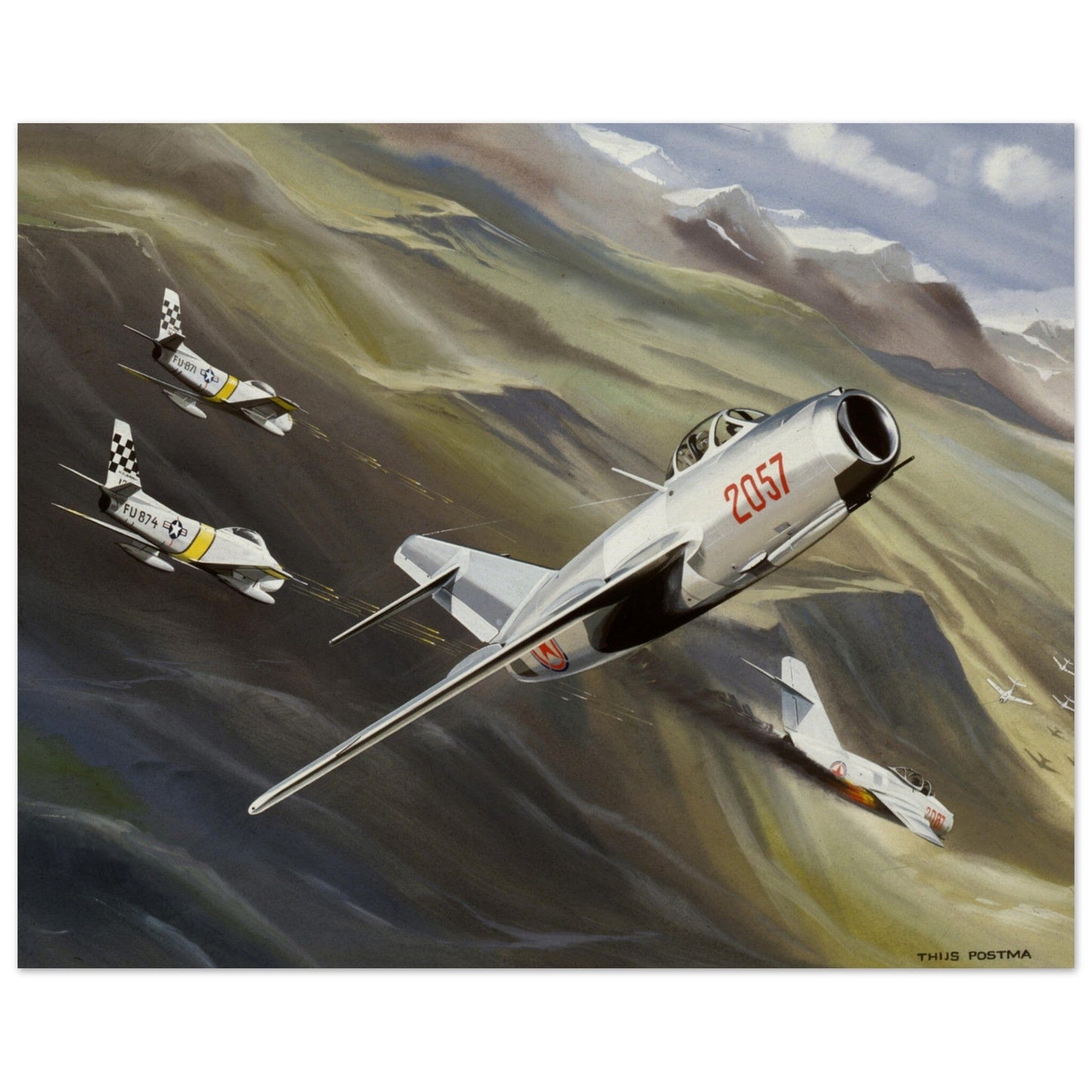 Thijs Postma - Poster - MiG-15 And F-86 Sabre In Korea Poster Only TP Aviation Art 40x50 cm / 16x20″ 
