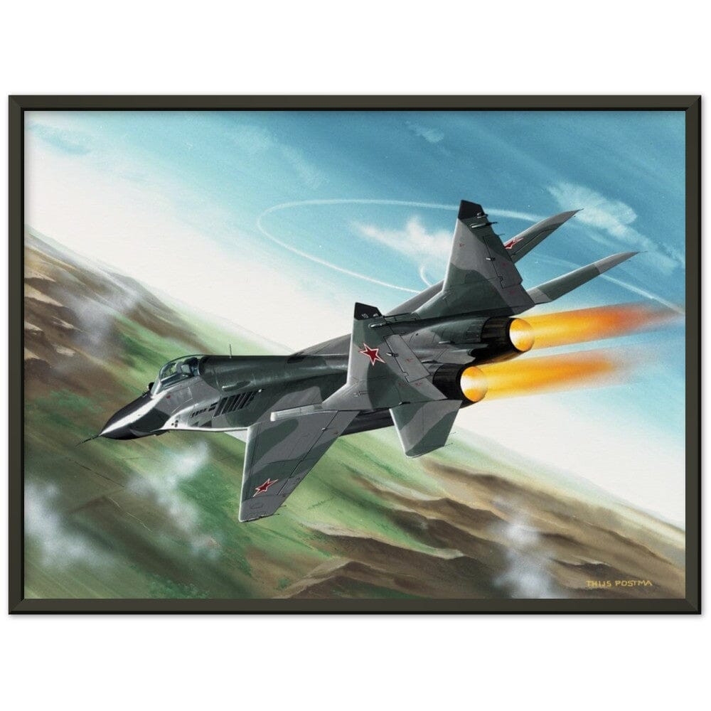 Thijs Postma - Poster - MiG-29 Full Afterburners - Metal Frame Poster - Metal Frame TP Aviation Art 45x60 cm / 18x24″ Black 
