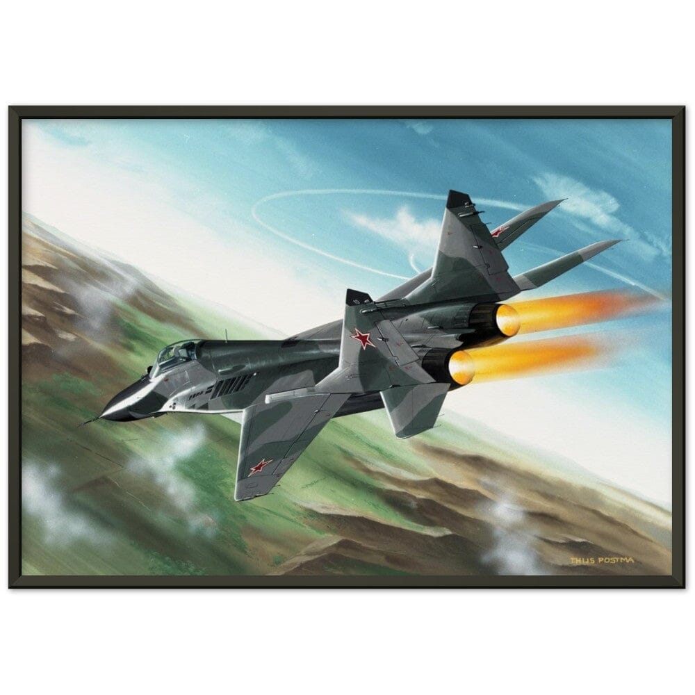 Thijs Postma - Poster - MiG-29 Full Afterburners - Metal Frame Poster - Metal Frame TP Aviation Art 50x70 cm / 20x28″ Black 