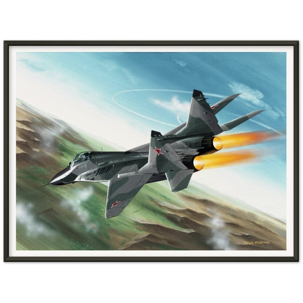 Thijs Postma - Poster - MiG-29 Full Afterburners - Metal Frame Poster - Metal Frame TP Aviation Art 60x80 cm / 24x32″ Black 