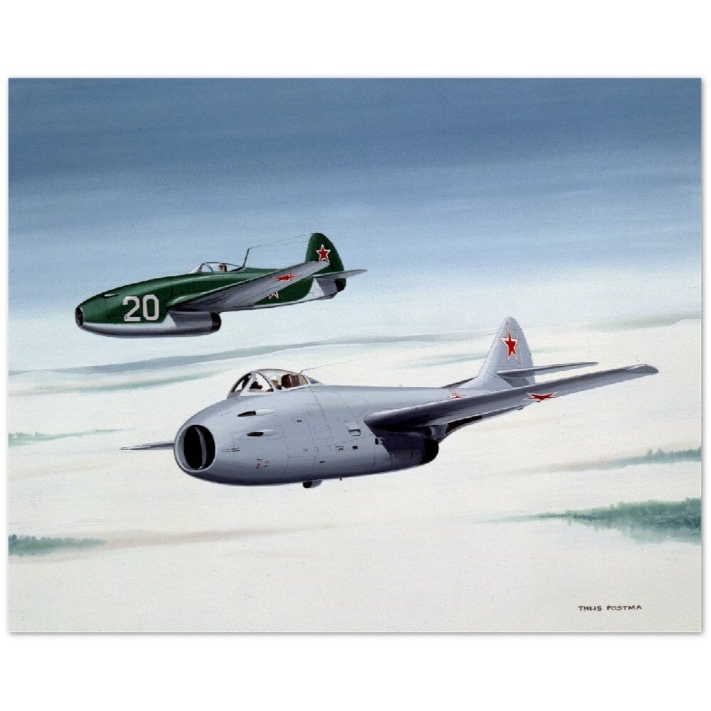 Thijs Postma - Poster - MiG-9 Next To Yak-15 Poster Only TP Aviation Art 40x50 cm / 16x20″ 
