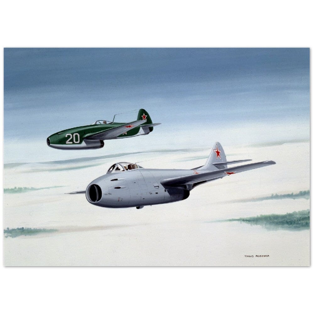 Thijs Postma - Poster - MiG-9 Next To Yak-15 Poster Only TP Aviation Art 50x70 cm / 20x28″ 