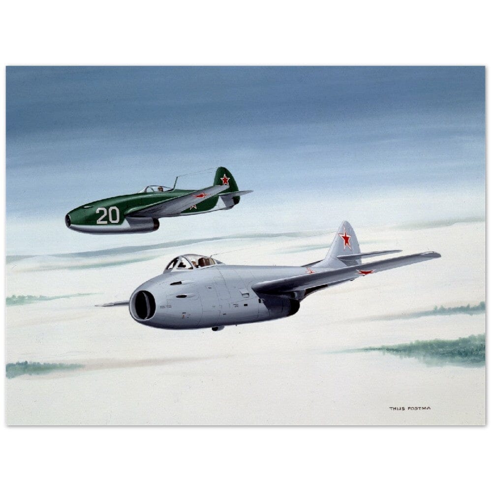Thijs Postma - Poster - MiG-9 Next To Yak-15 Poster Only TP Aviation Art 60x80 cm / 24x32″ 