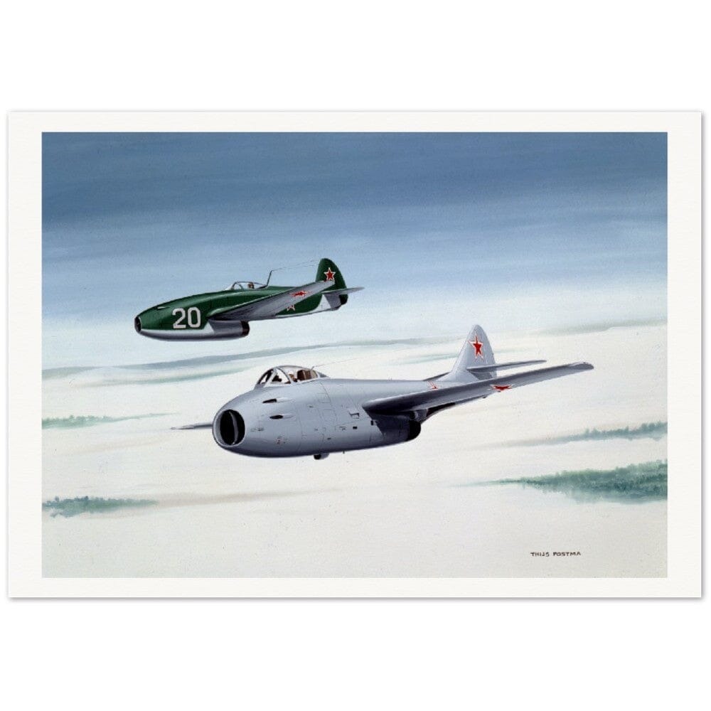 Thijs Postma - Poster - MiG-9 Next To Yak-15 Poster Only TP Aviation Art 70x100 cm / 28x40″ 