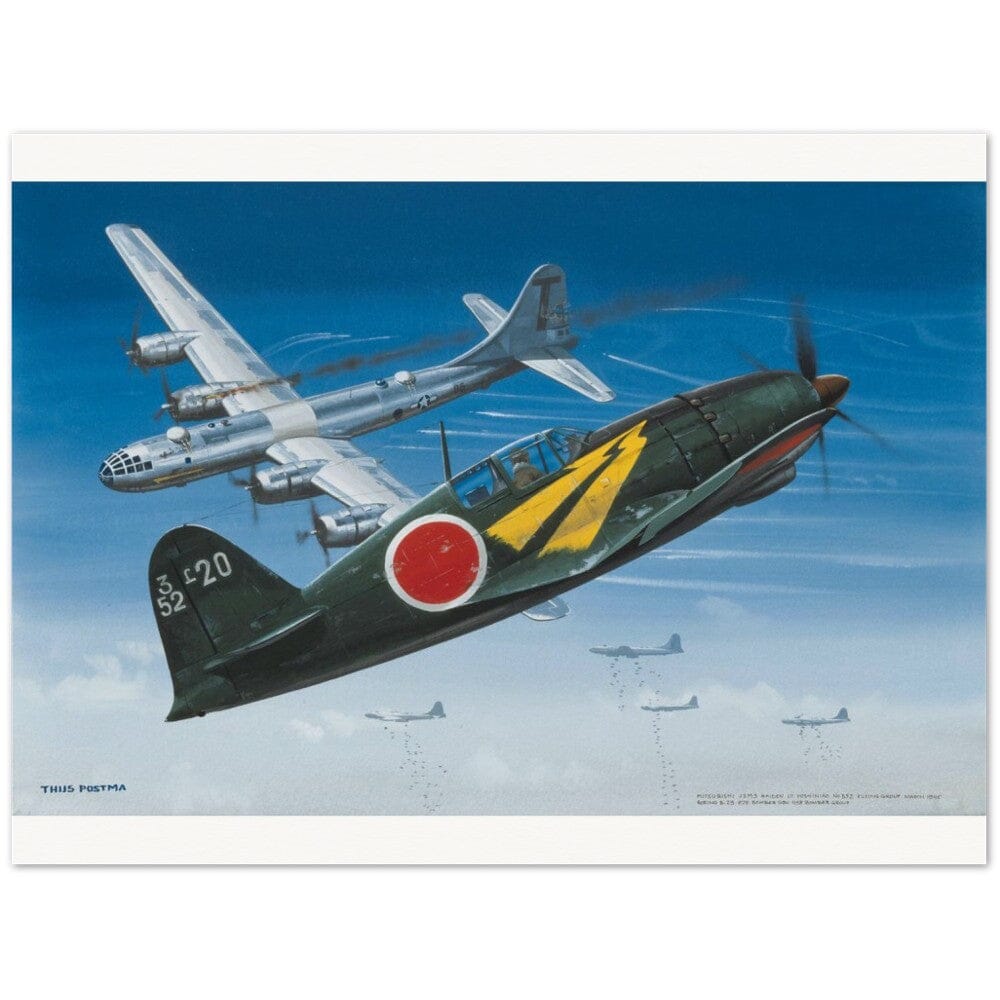Thijs Postma - Poster - Mitsubishi J2M3 Raiden Jack Attacking B-29s Poster Only TP Aviation Art 45x60 cm / 18x24″ 
