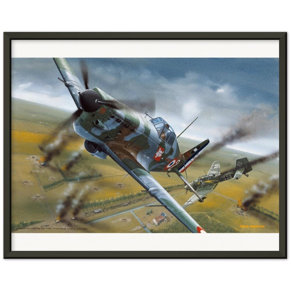 Thijs Postma - Poster - Morane Saulnier MS.406 In Action In 1940 - Metal Frame Poster - Metal Frame TP Aviation Art 40x50 cm / 16x20″ Black 