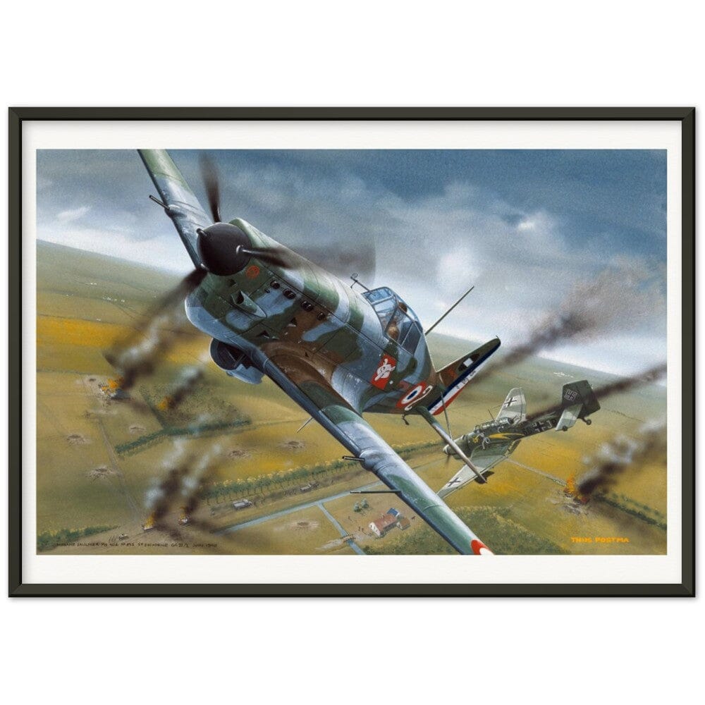 Thijs Postma - Poster - Morane Saulnier MS.406 In Action In 1940 - Metal Frame Poster - Metal Frame TP Aviation Art 50x70 cm / 20x28″ Black 