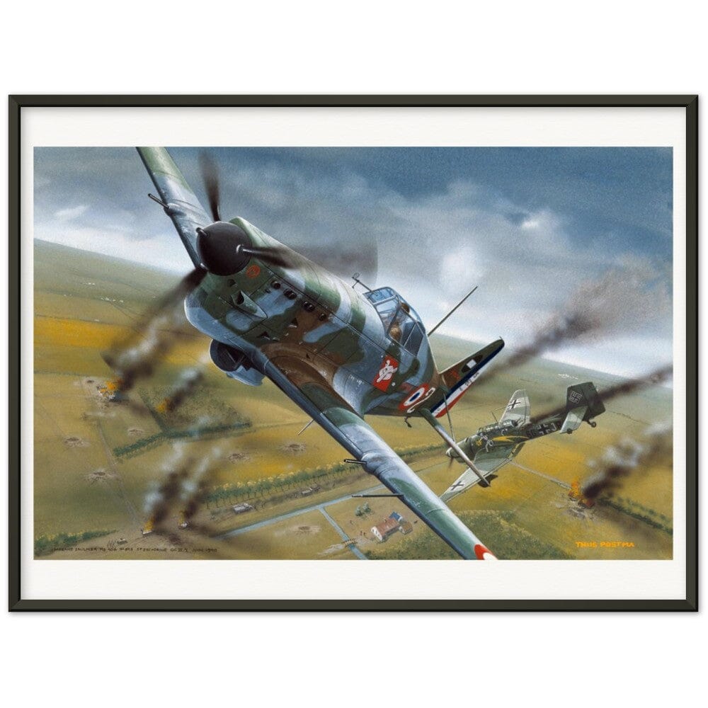 Thijs Postma - Poster - Morane Saulnier MS.406 In Action In 1940 - Metal Frame Poster - Metal Frame TP Aviation Art 60x80 cm / 24x32″ Black 