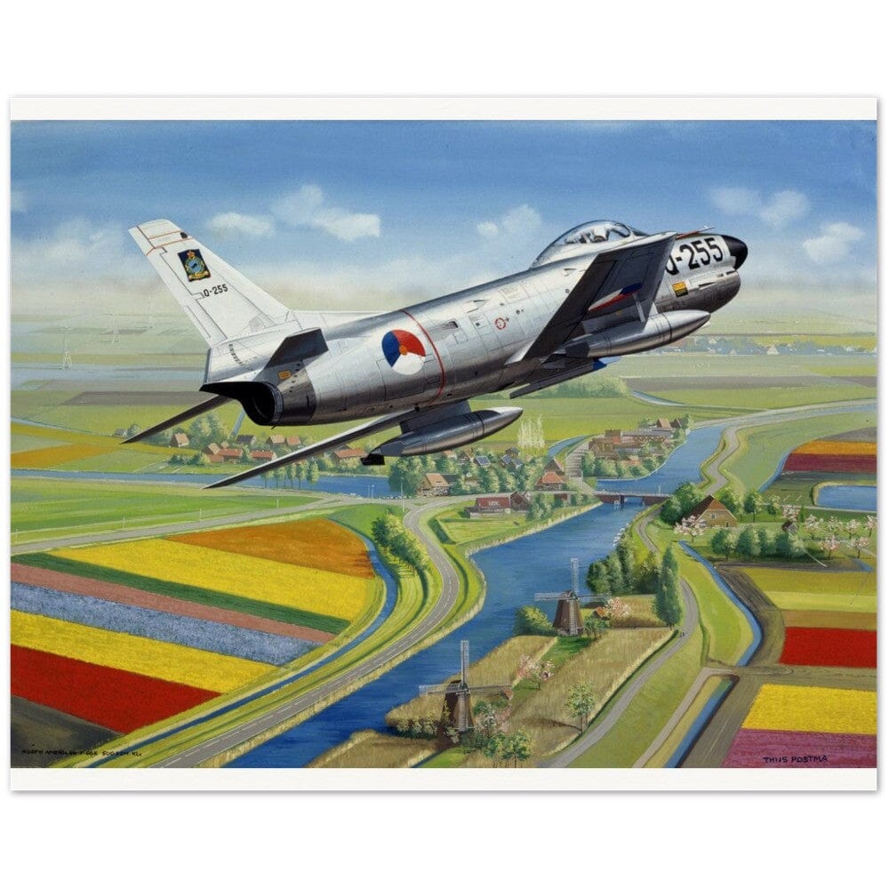 Thijs Postma - Poster - North American F-86K Sabre Over Dutch Landscape Poster Only TP Aviation Art 40x50 cm / 16x20″ 