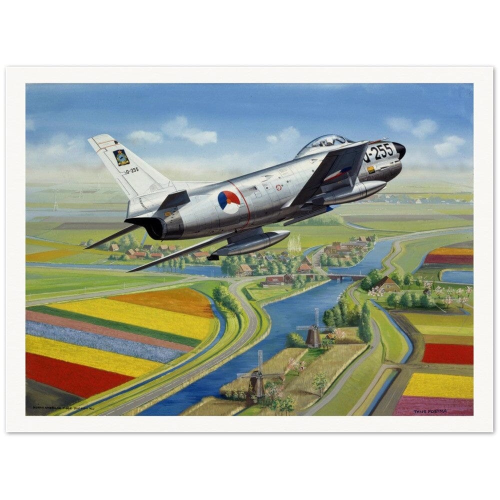 Thijs Postma - Poster - North American F-86K Sabre Over Dutch Landscape Poster Only TP Aviation Art 60x80 cm / 24x32″ 