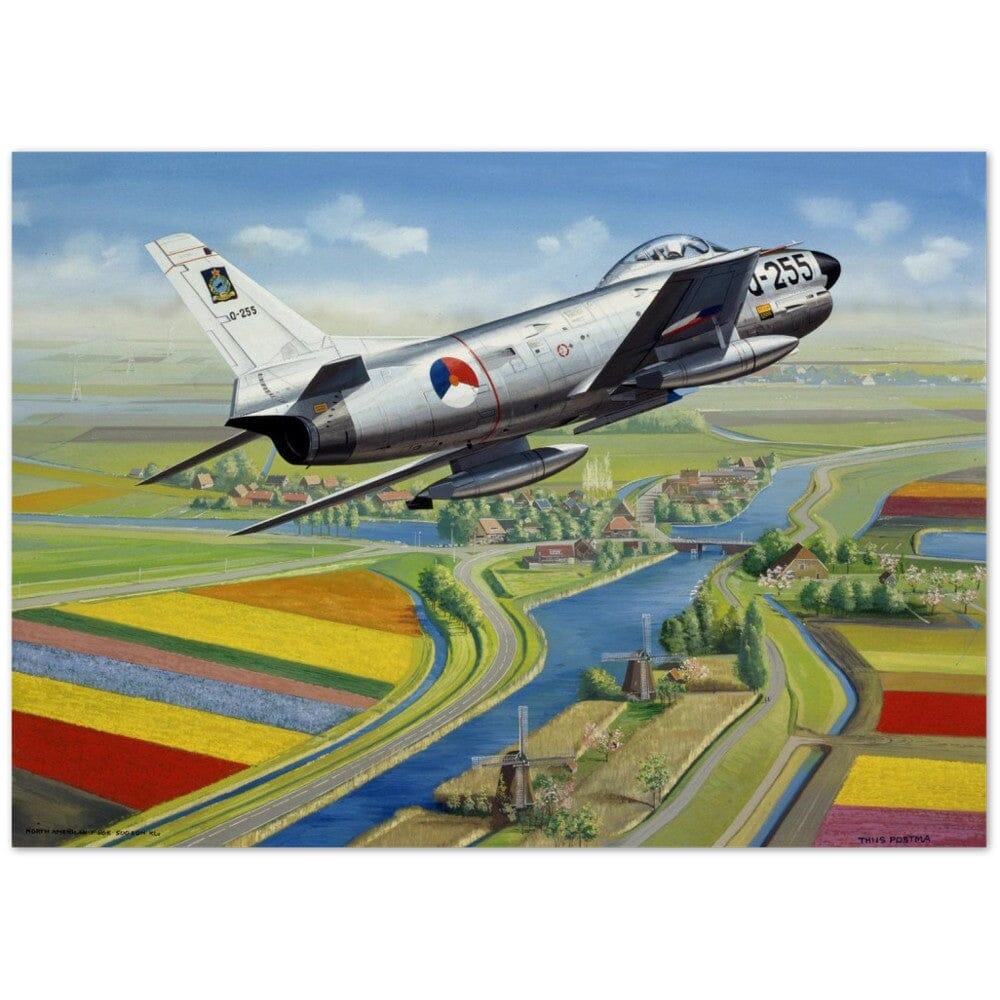 Thijs Postma - Poster - North American F-86K Sabre Over Dutch Landscape Poster Only TP Aviation Art 