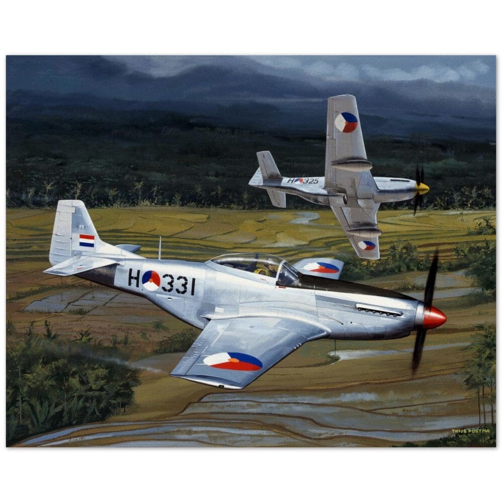 Thijs Postma - Poster - North American P-51D Mustangs Roaming The Skies Over The Dutch Indies Poster Only TP Aviation Art 40x50 cm / 16x20″ 