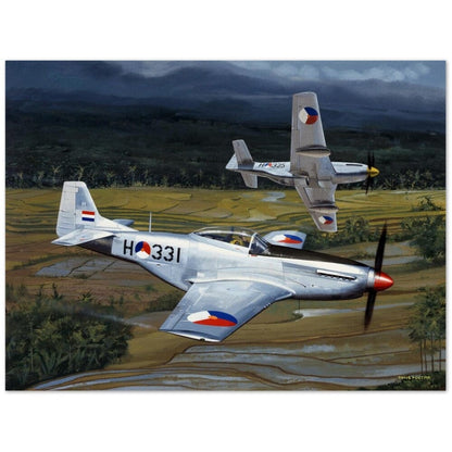 Thijs Postma - Poster - North American P-51D Mustangs Roaming The Skies Over The Dutch Indies Poster Only TP Aviation Art 45x60 cm / 18x24″ 