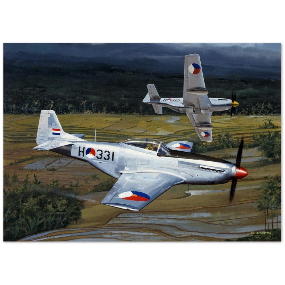 Thijs Postma - Poster - North American P-51D Mustangs Roaming The Skies Over The Dutch Indies Poster Only TP Aviation Art 50x70 cm / 20x28″ 
