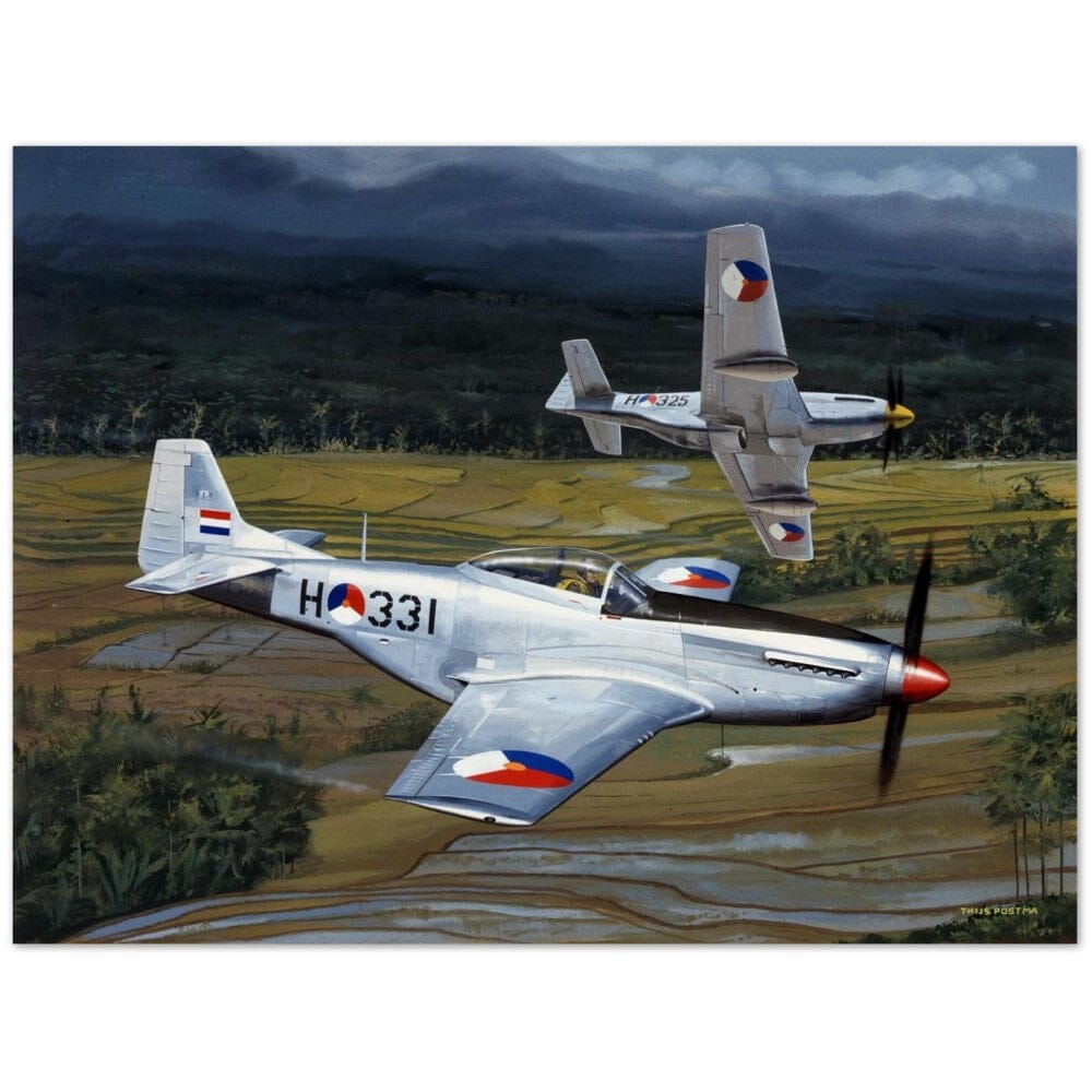 Thijs Postma - Poster - North American P-51D Mustangs Roaming The Skies Over The Dutch Indies Poster Only TP Aviation Art 60x80 cm / 24x32″ 