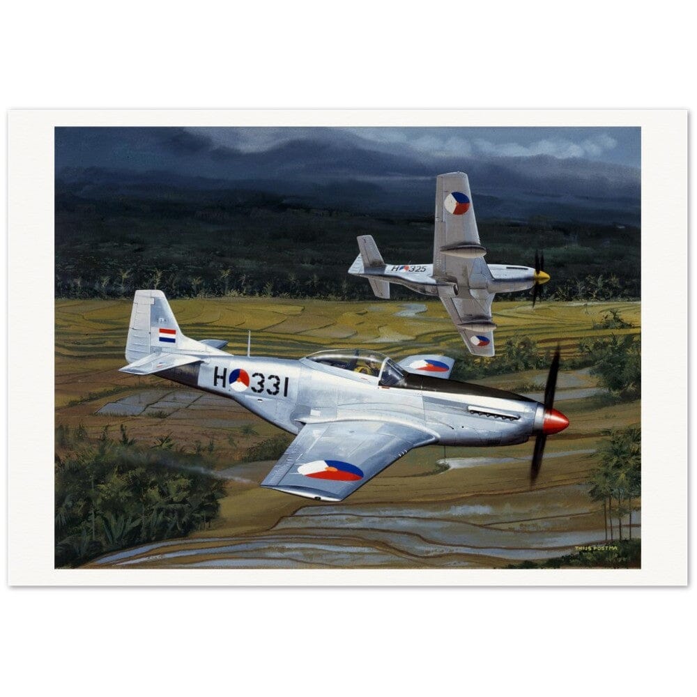 Thijs Postma - Poster - North American P-51D Mustangs Roaming The Skies Over The Dutch Indies Poster Only TP Aviation Art 70x100 cm / 28x40″ 