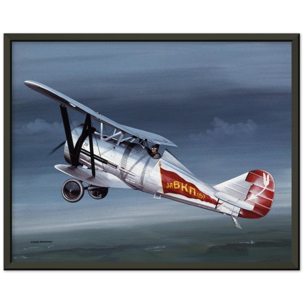 Thijs Postma - Poster - Polikarpov I-5 In The Sky - Metal Frame Poster - Metal Frame TP Aviation Art 40x50 cm / 16x20″ Black 