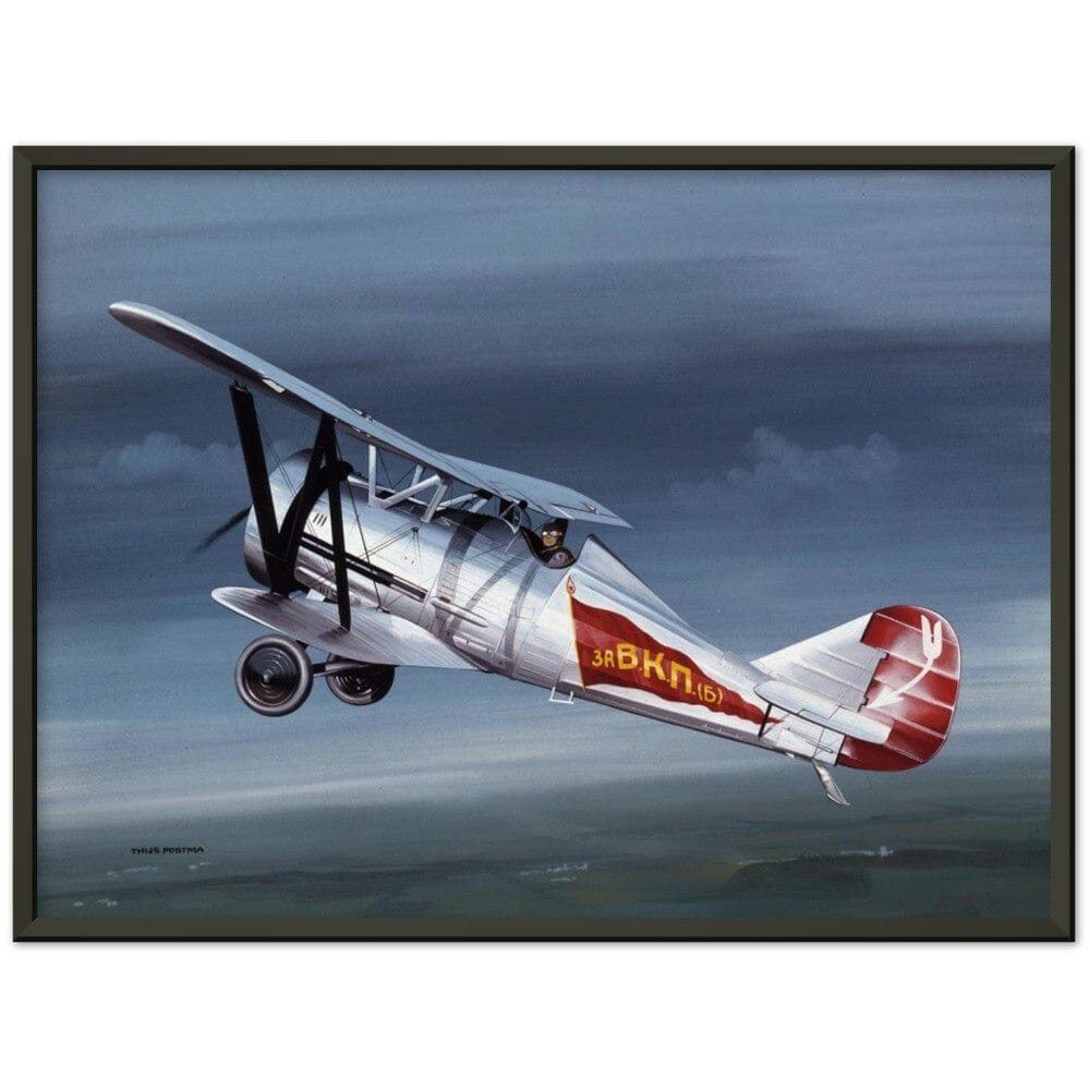 Thijs Postma - Poster - Polikarpov I-5 In The Sky - Metal Frame Poster - Metal Frame TP Aviation Art 45x60 cm / 18x24″ Black 