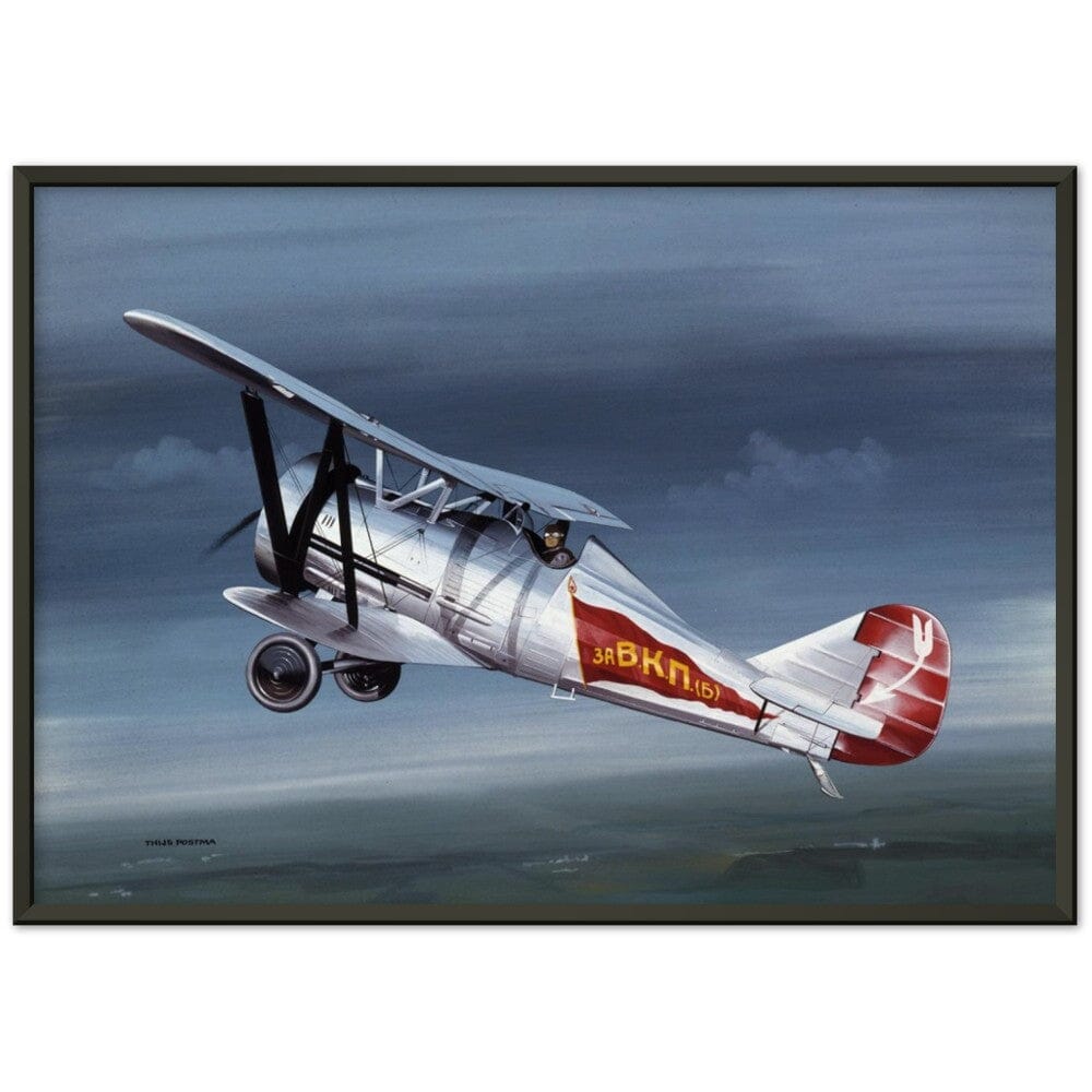 Thijs Postma - Poster - Polikarpov I-5 In The Sky - Metal Frame Poster - Metal Frame TP Aviation Art 50x70 cm / 20x28″ Black 