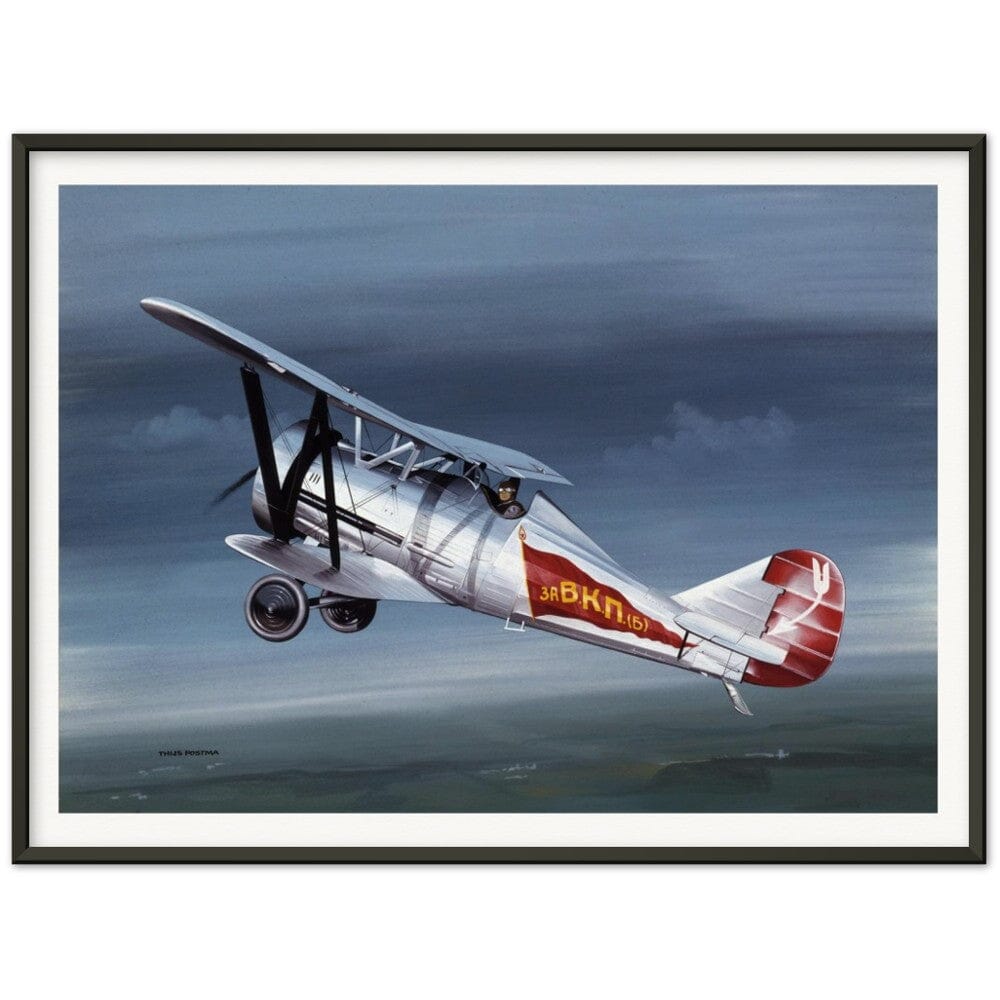 Thijs Postma - Poster - Polikarpov I-5 In The Sky - Metal Frame Poster - Metal Frame TP Aviation Art 60x80 cm / 24x32″ Black 