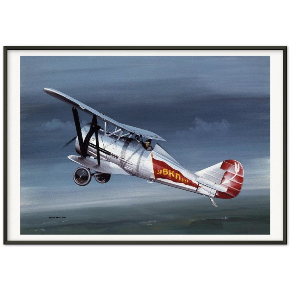 Thijs Postma - Poster - Polikarpov I-5 In The Sky - Metal Frame Poster - Metal Frame TP Aviation Art 70x100 cm / 28x40″ Black 