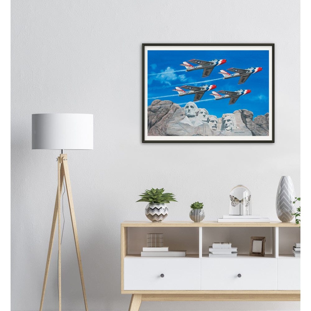 Thijs Postma - Poster - Republic F-84 Thunderbirds At Mount Rushmore - Metal Frame Poster - Metal Frame TP Aviation Art 