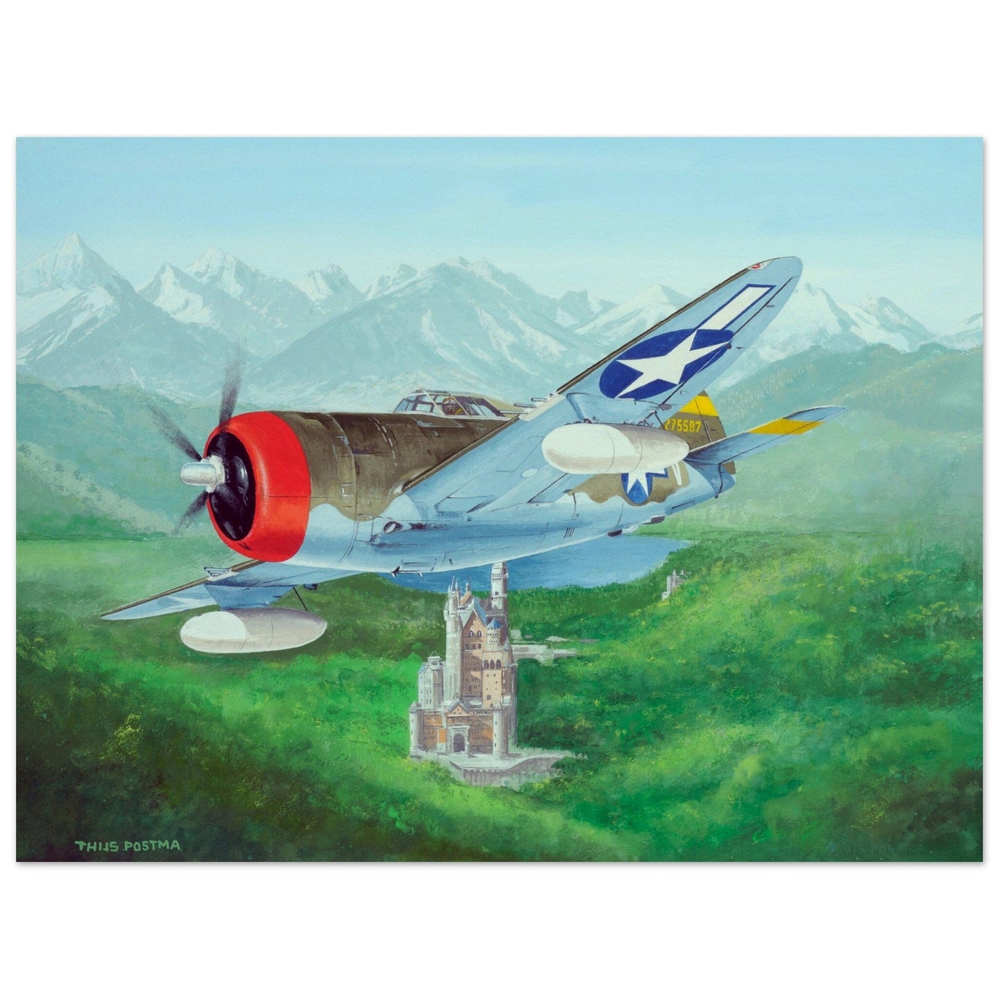 Thijs Postma - Poster - Republic Thunderbolt USAF Over Schloss Neuschwanstein Poster Only TP Aviation Art 45x60 cm / 18x24″ 