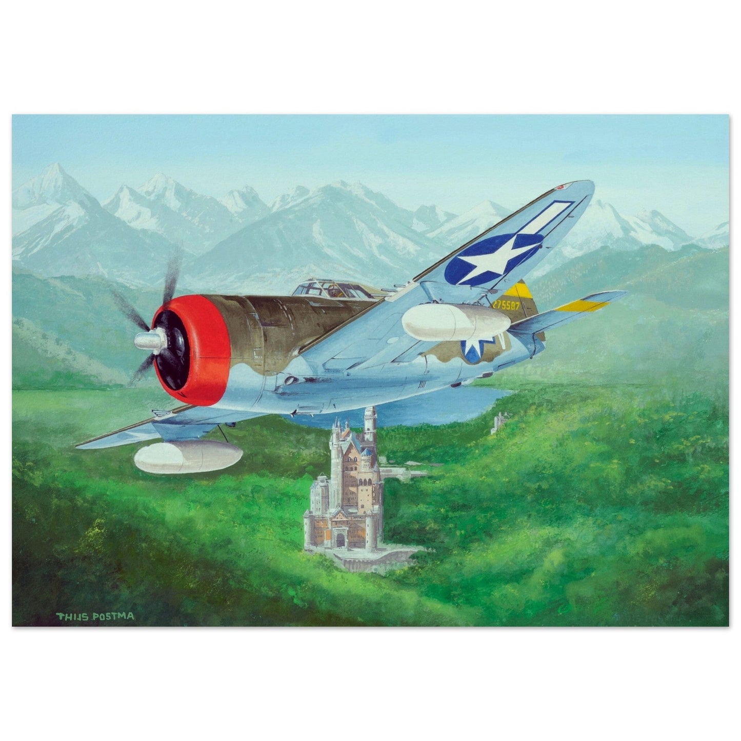 Thijs Postma - Poster - Republic Thunderbolt USAF Over Schloss Neuschwanstein Poster Only TP Aviation Art 50x70 cm / 20x28″ 